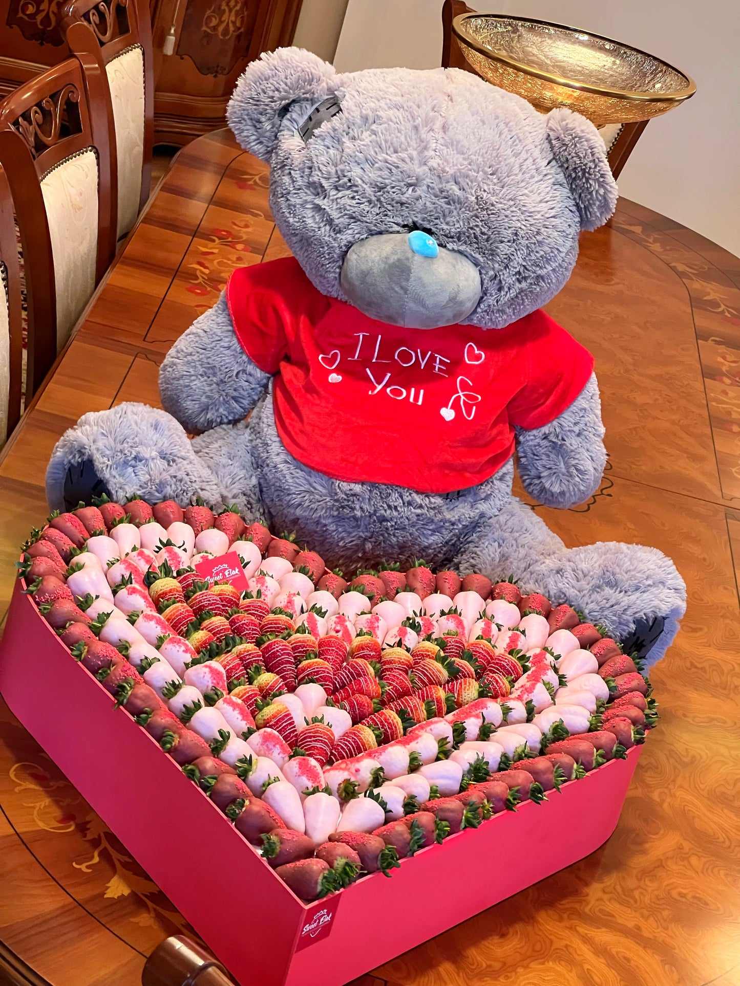 Heart-shaped composition `Sweet Elak` with chocolate covered strawberries